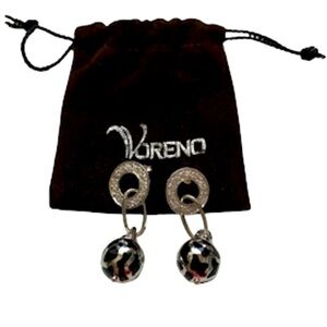 VORENO Sterling Silver and Black Dangle Earrings w/ Cubic Zirconia 925 Stamped